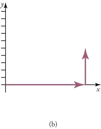 The diagram shows a vector along an x-axis with a magnitude of nine units and a direction of 0°. A vertical vector is also shown at nine units with a height of five units. A y-axis is also shown with ten tick marks.