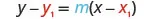 The point-slope form of a linear equation, y - y_1 = m(x - x_1), where (x_1, y_1) is a point on the line and m is the slope, displayed with color-coded variables.