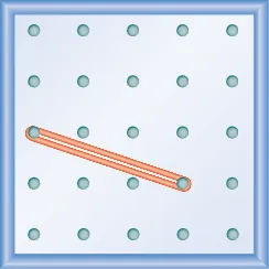 The figure shows a grid of evenly spaced dots. There are 5 rows and 5 columns. There is a rubber band style loop connecting the point in column 1 row 3 and the point in column 4 row 4.