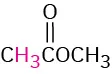 A structure of methyl ester where R is the methyl group with condensed formula, C H 3 bonded to C O O bonded to C H 3.