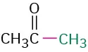 The structure of acetone, with one methyl group highlighted in green.