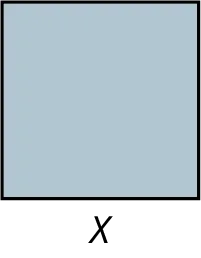 A light blue square with a thick black border sits above a black lowercase 'x' on a white background.