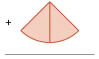 An abstract image featuring a light orange, fan-like shape divided vertically, with a plus sign to its left and a horizontal line underneath, suggesting a mathematical or symbolic representation.