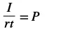 A mathematical equation displays I over rt equals P, written as I/(rt) = P, on a white background. The variables are in italic font.