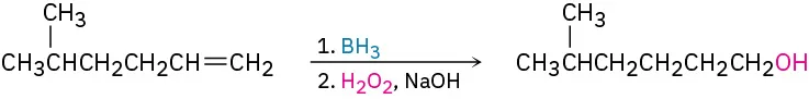 A terminal alkene reacts with borane, hydrogen peroxide and sodium hydroxide to form a primary alcohol.