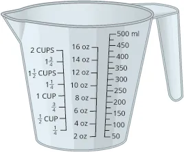 A measuring cup showing milliliters and ounces.