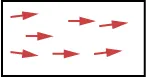 A white rectangular image with a black border contains nine red arrows, each pointing horizontally to the right. The arrows are arranged in three rows, with three arrows in each row, demonstrating a uniform direction.