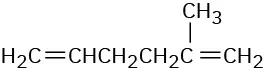 A condensed structural formula has a 6-carbon chain with double bonds between C1-C2 and C5-C6. C2 is bonded to a methyl group.