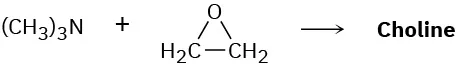 Trimethylamine reacts with ethylene oxide to produce choline, which has an unknown structure.