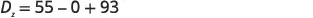 A mathematical equation is displayed on a white background, showing D subscript x equals 55 minus 0 plus 93. The equation includes a variable, an equality sign, numerical values, and arithmetic operations.