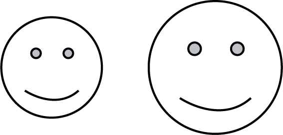 Two smiley faces. The first one is smaller and the second one is bigger.