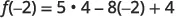 A mathematical equation is displayed: f(-2) = 5 	 4 - 8(-2) + 4, illustrating the evaluation of a function at x = -2 with specific arithmetic operations.