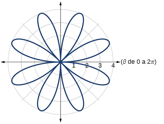 Gráfico de curva rosa polar dada, ocho pétalos.
