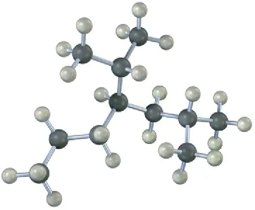 A ball and stick model of 2-methyl-4-isopropylheptane