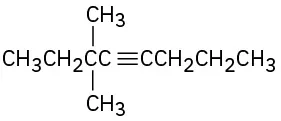 The structure of 3,3-dimethyl-4-octyne.