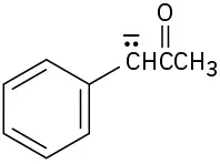 A structure of phenylacetone with a negative charge and a lone pair of electrons on the carbon between the benzene ring and the carbonyl group.