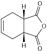 A cyclohexene ring is fused to a 5-membered ring made of four carbon atoms and an oxygen atom at postion 3. Carbonds at positions 2 and 5 of the ring are carbonyls..