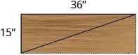 A rectangular shelf is shown, with a diagonal drawn in from the lower left corner to the upper right corner. The side is labeled 15 inches, the top is labeled 36 inches.