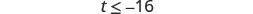 The mathematical inequality 't ' is displayed, followed by the less than or equal to symbol, and then the number -16.