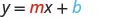 The equation y = mx + b, which represents the slope-intercept form of a linear equation, is displayed. The variable 'm' is colored red, and 'b' is colored blue, highlighting their roles as slope and y-intercept.