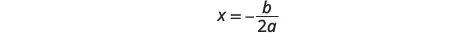 The image displays a mathematical equation on a white background. The equation shown is x = -b / 2a, which represents the x-coordinate of the vertex of a parabola in standard form.