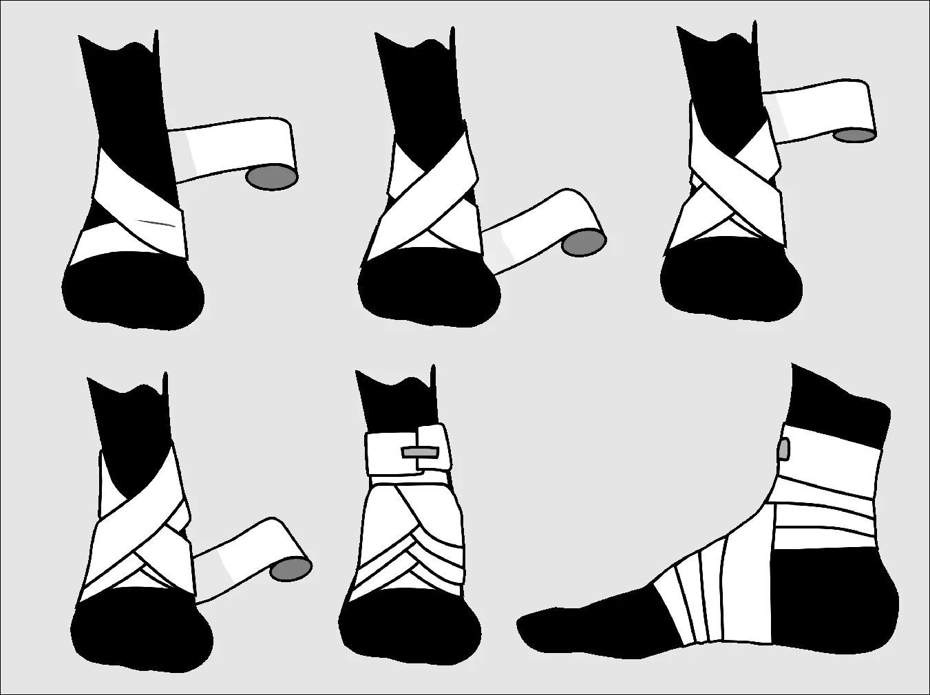 Illustration showing how to wrap an injured ankle.