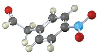 A ball and stick model of a six-membered ring connected to different groups. Carbon, hydrogen, oxygen, and nitrogen are shown as gray, white, red, and blue spheres, respectively.