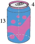 An illustration of a soda can with a blue and pink abstract design. The can's height is labeled as 13 and its diameter as 4, indicating its geometric dimensions.