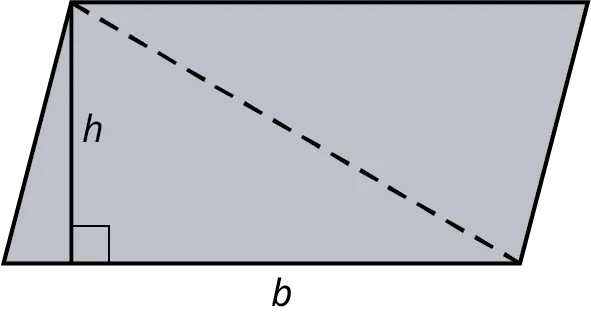A parallelogram with its base marked b and height marked h.