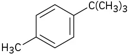 In a benzene ring, C 1 is bonded to C (C H 3) 3 group. C 4 is bonded to a methyl group.