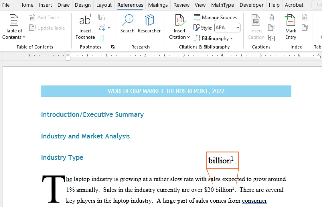 In the document, the words “$20 billion” are followed with a superscript 1.