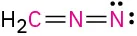 A methylene group is double bonded to nitrogen, which is further double bonded to another nitrogen, featuring two lone pairs.