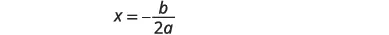 Mathematical formula: x = -b/2a, representing the axis of symmetry or the x-coordinate of the vertex of a parabola.