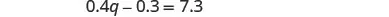 A mathematical equation is displayed against a white background, reading '0.4q - 0.3 = 7.3'. The equation involves a variable 'q' with decimal coefficients and constants.