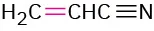 The structure of propenenitrile (acrylonitrile) shows a three-carbon chain where the first carbon is triple-bonded to nitrogen. A double bond is shared between the second and third carbon atoms.