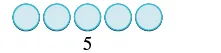 Five light blue circles are arranged in a horizontal line, with the number '5' positioned directly below the middle circle.