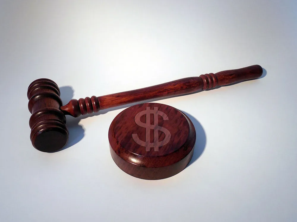 A court gavel with a dollar sign on the sound block.