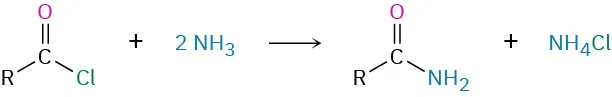 Two molecules of ammonia react with an acid chloride to form an amide and ammonium chloride.