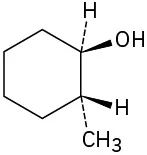 Cyclohexane with hydroxyl (wedge) and hydrogen (dash). On adjacent carbon clockwise, hydrogen (wedge) and methyl (dash).