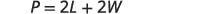 The formula P = 2L + 2W is displayed, representing the perimeter of a rectangle, where P is perimeter, L is length, and W is width. This fundamental equation is a cornerstone of geometry.