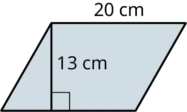A parallelogram with its length marked 20 centimeters and height marked 13 centimeters.