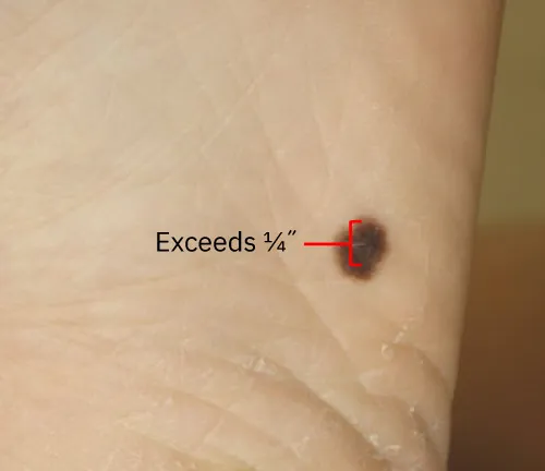 Large mole with label showing that it exceeds one-quarter inch