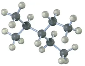 A ball and stick model of 2-methyl-3-ethylpentane