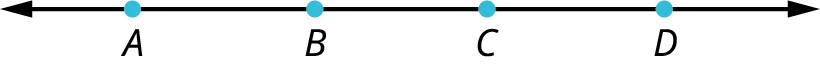 A line with four points, A, B, C, and D marked on it.