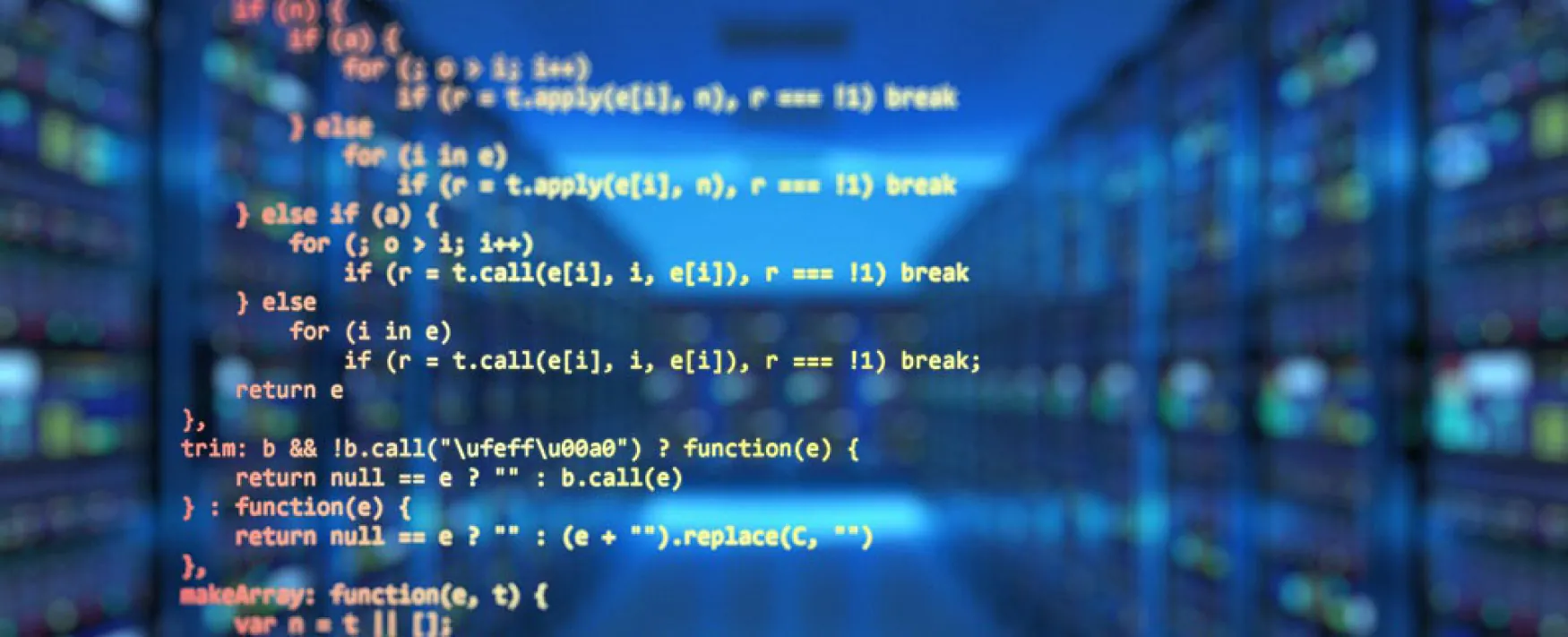 Image of a supercomputer in the background with code visible in front.