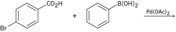 4-bromobenzoic acid reacts with phenylboronic acid in the presence of palladium (II) acetate to yield an unspecified product.