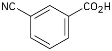 A benzene ring with a carboxyl substituent. Meta to the carboxyl is a cyano substituent.