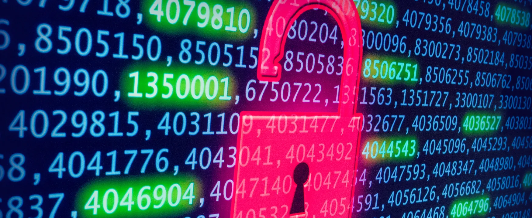 Image of various numbers and a an open lock on a blue background.