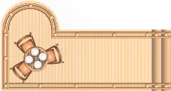 A picture of a deck is shown. It is shaped like a rectangle with a semi-circle attached to the top on the left side.