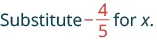 The image shows the instruction 'Substitute -4/5 for x.' with the fraction -4/5 written in red.